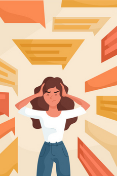 Woman surrounded by misinformation