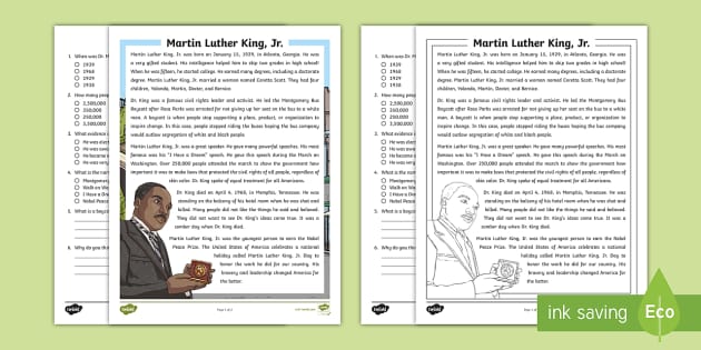 Martin Luther King, Jr. Reading Comprehension Activity