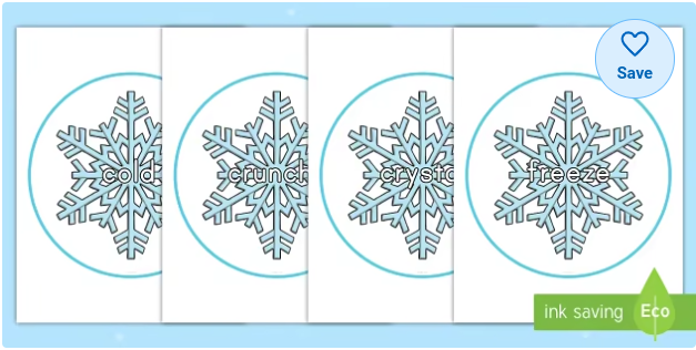 Winter Vocabulary on Snowflakes Posters
