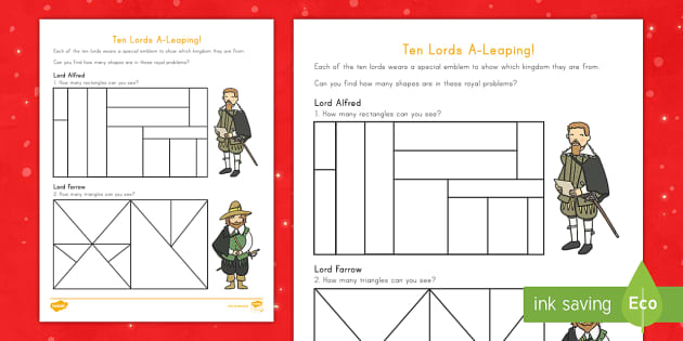 Ten Lords A-Leaping Shape Activity