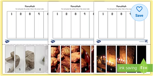 Hanukkah Photos 1-5 Number Sequencing Puzzles