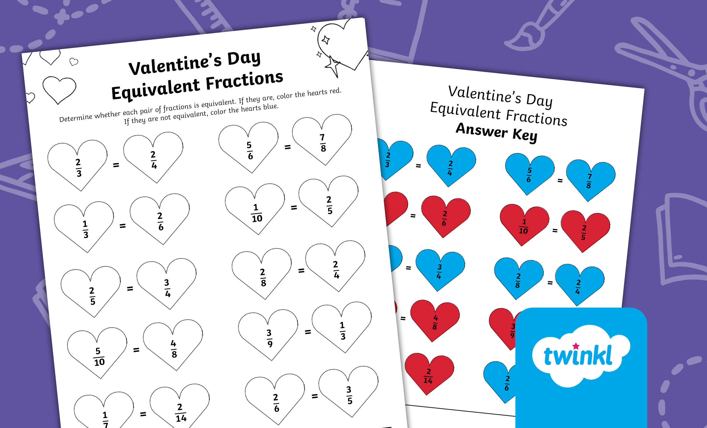 Valentine's Day Equivalent Fractions Activity for 3rd-5th Grade