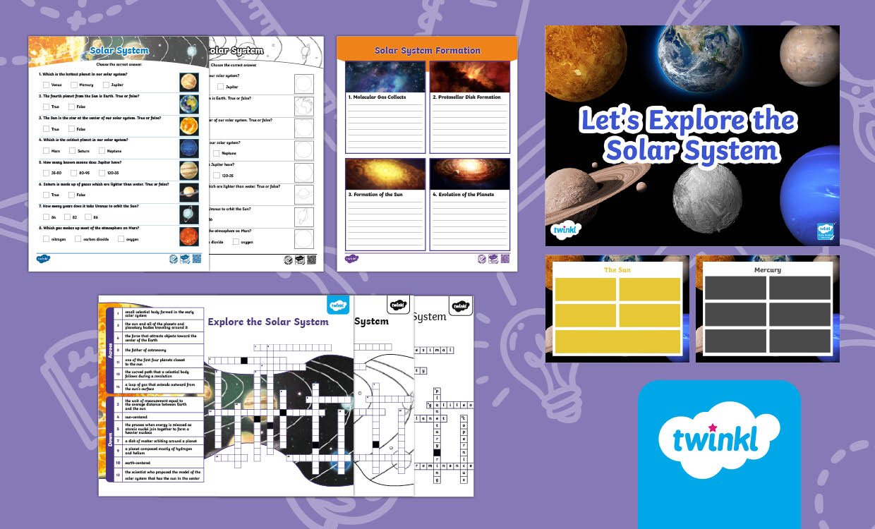 Let's Explore the Solar System | PowerPoint, Quiz, Graphic Organizer & Crossword for 6th-8th Grade