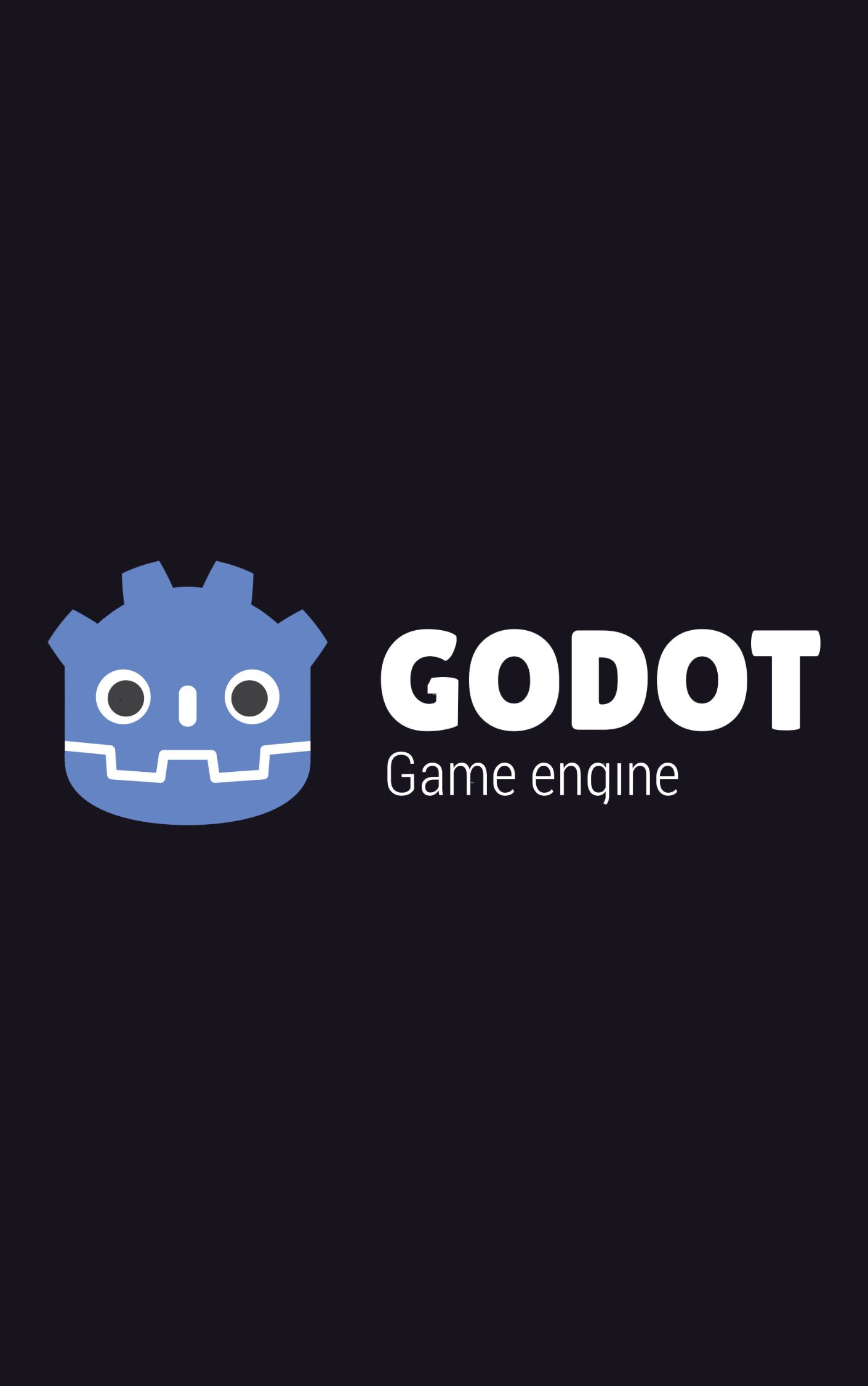 Godot game engine logo with a black background a a blue robot head on the left