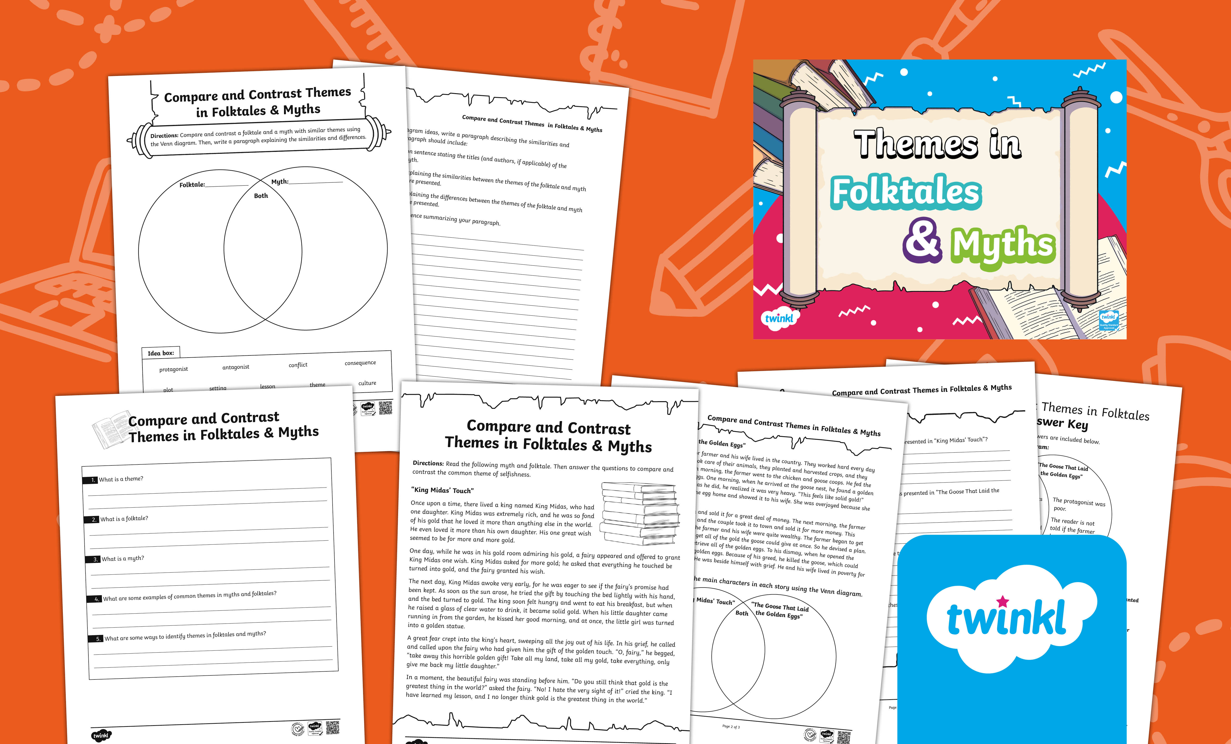 Compare and Contrast Themes in folktales and myths Lesson for Fourth Grade