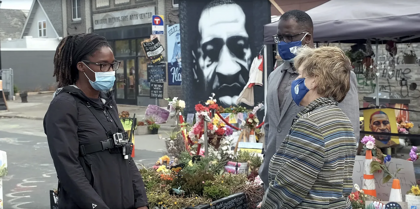 Marcia Howard with Fedrick Ingram and Randi Weingarten, George Floyd Square