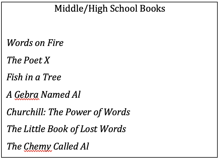 Middle and High School Book list