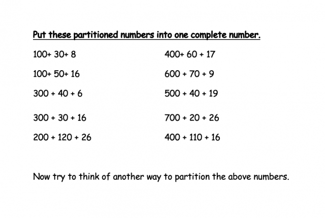 Partition 3 digit numbers worksheet