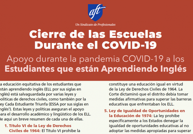 Cierre de las Escuelas Durante el COVID-19: Apoyo durante la pandemia COVID-19 a los Estudiantes que están Aprendiendo Inglés