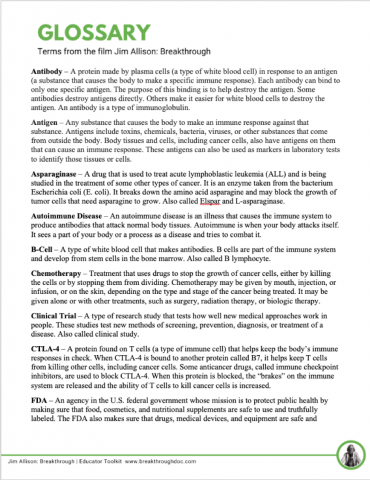 Jim Allison: Breakthrough (Glossary)